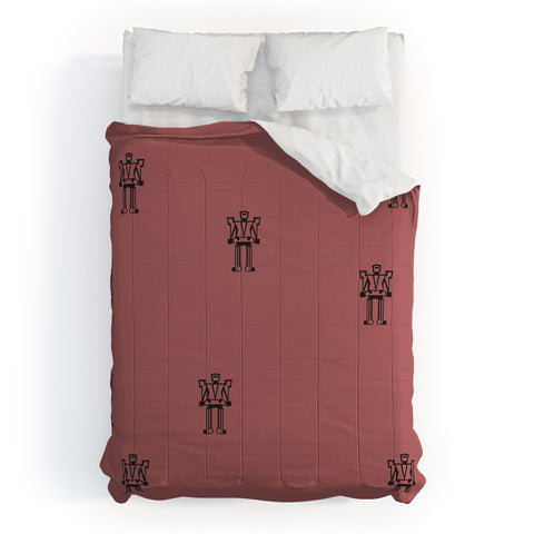 Vy La burgundy robot stripe repeat Comforter