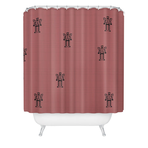Vy La burgundy robot stripe repeat Shower Curtain