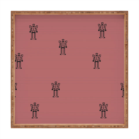 Vy La burgundy robot stripe repeat Square Tray