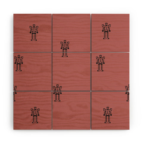 Vy La burgundy robot stripe repeat Wood Wall Mural