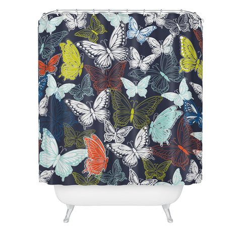 Vy La Butterfly Sky Navy Shower Curtain