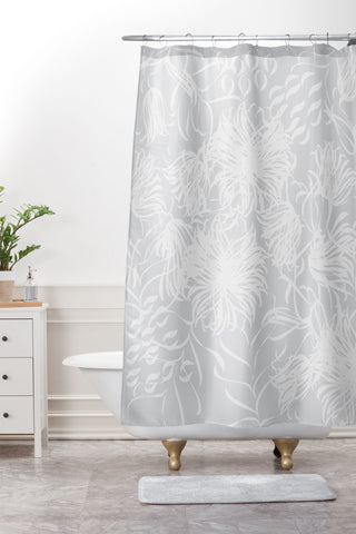 Vy La Calm Breezy Grey Shower Curtain And Mat
