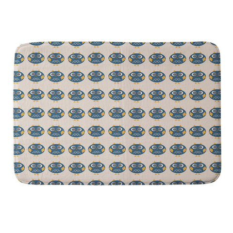 Vy La Geo Owl Print Blue Memory Foam Bath Mat