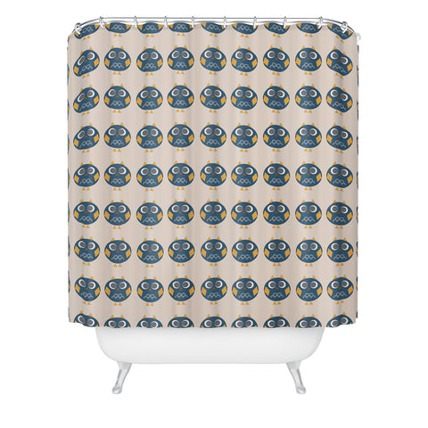 Vy La Geo Owl Print Blue Shower Curtain