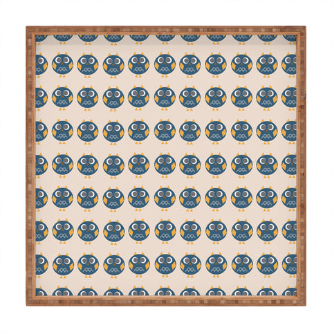 Vy La Geo Owl Print Blue Square Tray