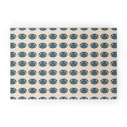 Vy La Geo Owl Print Blue Welcome Mat