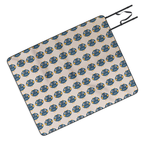 Vy La Geo Owl Print Blue Picnic Blanket