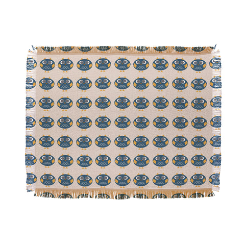 Vy La Geo Owl Print Blue Throw Blanket
