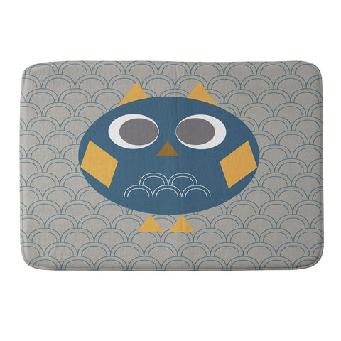 Vy La Geo Owl Solo Blue Memory Foam Bath Mat