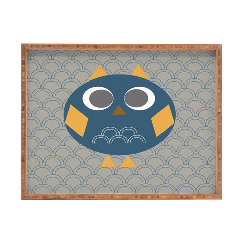 Vy La Geo Owl Solo Blue Rectangular Tray