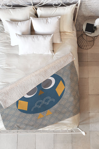 Vy La Geo Owl Solo Blue Fleece Throw Blanket