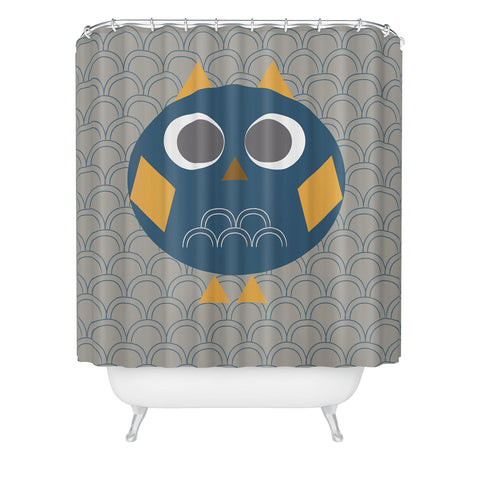 Vy La Geo Owl Solo Blue Shower Curtain