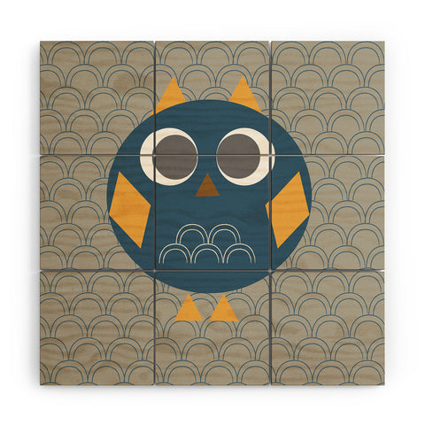 Vy La Geo Owl Solo Blue Wood Wall Mural