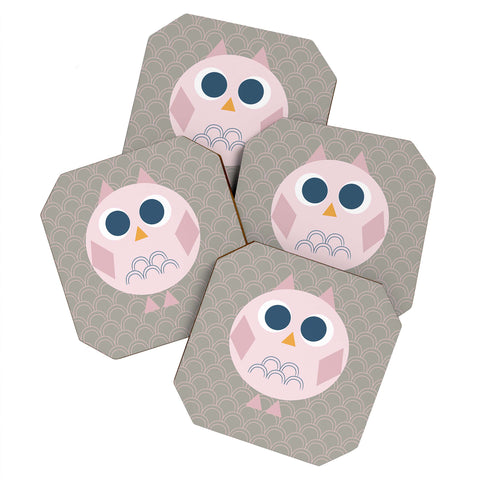 Vy La Geo Owl Solo Pink Coaster Set
