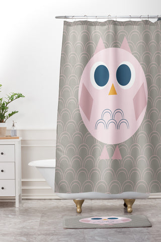 Vy La Geo Owl Solo Pink Shower Curtain And Mat