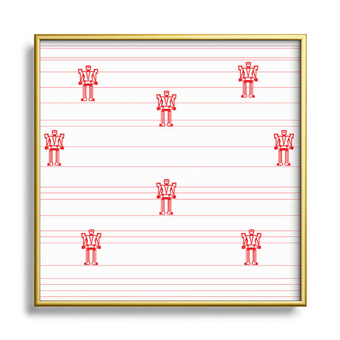 Vy La Robots And Stripes Metal Square Framed Art Print