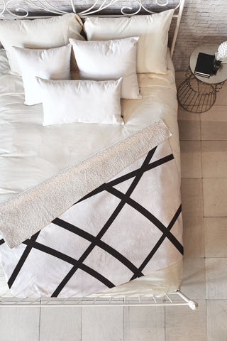 Vy La White and Black Lines Fleece Throw Blanket