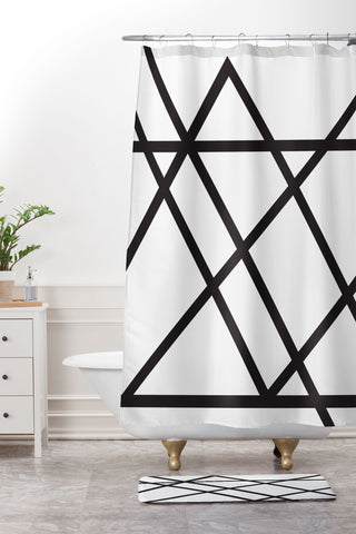 Vy La White and Black Lines Shower Curtain And Mat