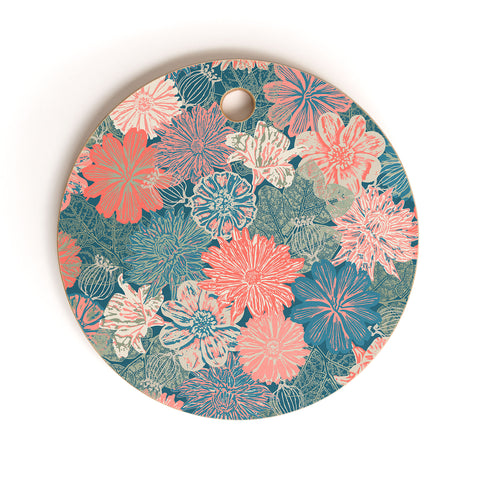 Wagner Campelo GARDEN BLOSSOMS BLUE Cutting Board Round
