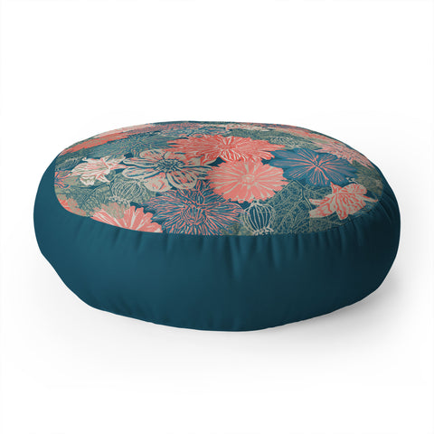 Wagner Campelo GARDEN BLOSSOMS BLUE Floor Pillow Round