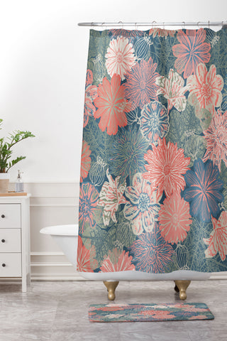 Wagner Campelo GARDEN BLOSSOMS BLUE Shower Curtain And Mat