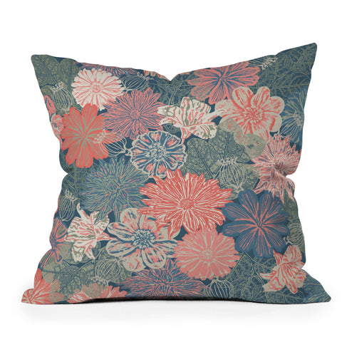 Wagner Campelo GARDEN BLOSSOMS BLUE Throw Pillow