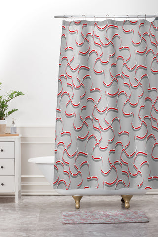 Wagner Campelo ORGANIC LINES RED GRAY Shower Curtain And Mat
