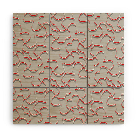 Wagner Campelo ORGANIC LINES RED GRAY Wood Wall Mural