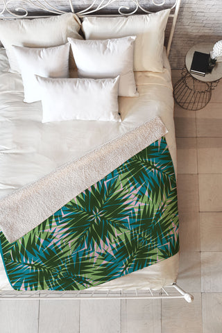 Wagner Campelo PALM GEO GREEN Fleece Throw Blanket