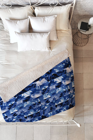 Wagner Campelo SHIBORI STRIPES INDIGO Fleece Throw Blanket