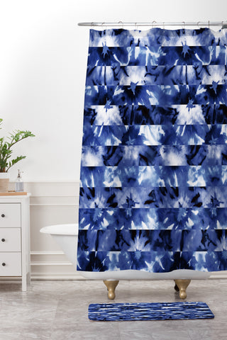 Wagner Campelo SHIBORI STRIPES INDIGO Shower Curtain And Mat