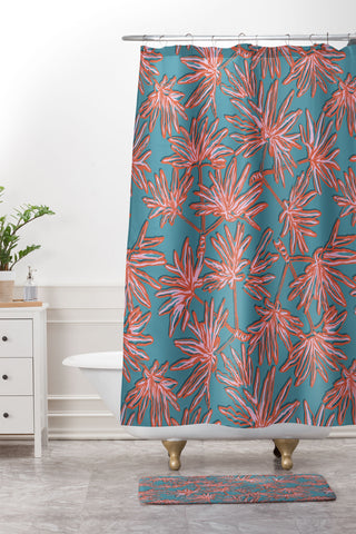 Wagner Campelo TROPIC PALMS BLUE Shower Curtain And Mat