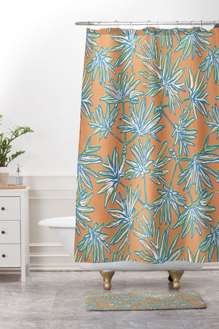 Wagner Campelo TROPIC PALMS ORANGE Shower Curtain And Mat