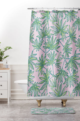 Wagner Campelo TROPIC PALMS ROSE Shower Curtain And Mat