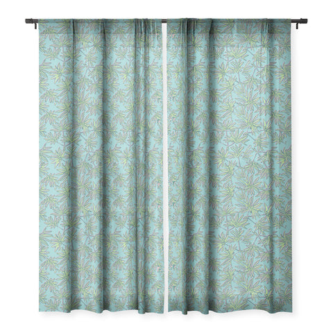 Wagner Campelo TROPIC PALMS TURQUOISE Sheer Window Curtain