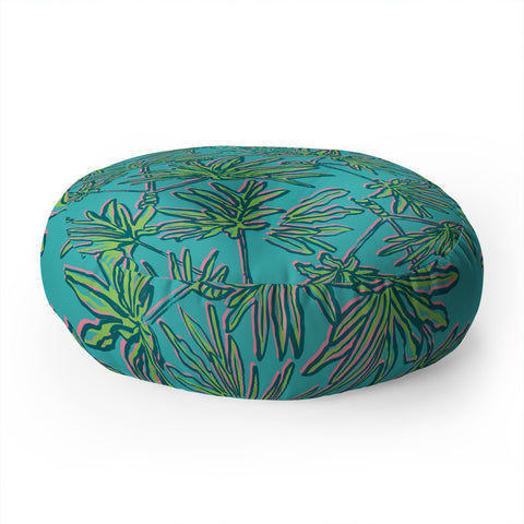 Wagner Campelo TROPIC PALMS TURQUOISE Floor Pillow Round