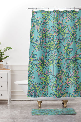 Wagner Campelo TROPIC PALMS TURQUOISE Shower Curtain And Mat