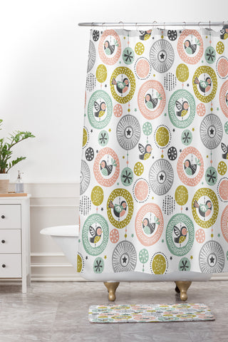 Wendy Kendall birdy bauble Shower Curtain And Mat