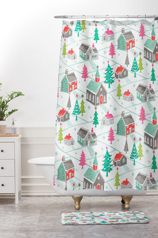 Wendy Kendall christmas town Shower Curtain And Mat