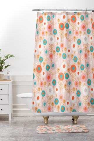 Wendy Kendall crayon floral Shower Curtain And Mat