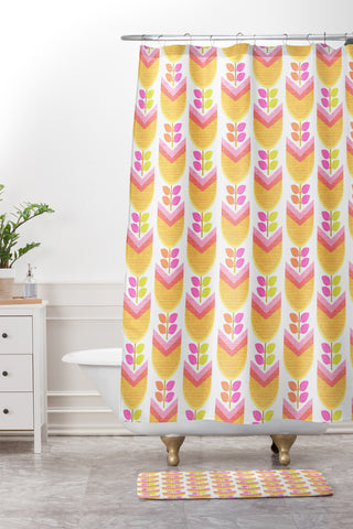 Wendy Kendall retro tulip Shower Curtain And Mat