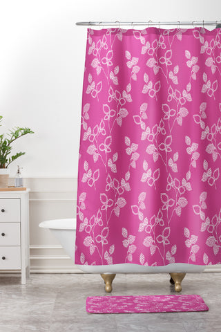 Wendy Kendall Suki Leaf Pink Shower Curtain And Mat