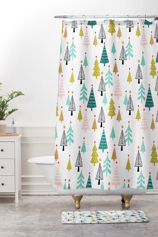 Wendy Kendall tiny trees Shower Curtain And Mat