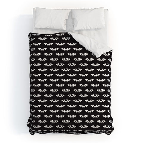 Wesley Bird Eyes On You Black Duvet Cover