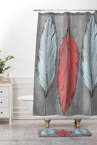 Wesley Bird Feathered Shower Curtain And Mat