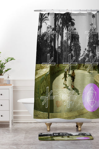 Wesley Bird Geo Skaters Shower Curtain And Mat