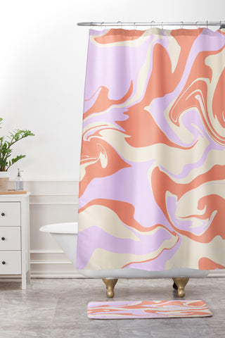 Wesley Bird Hypnotic Camo Peach Shower Curtain And Mat