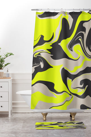 Wesley Bird Hypnotic Camo Yellow Shower Curtain And Mat