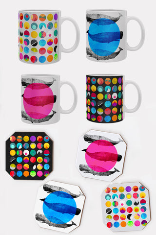 Whales and Dots Mug and Coaster Set