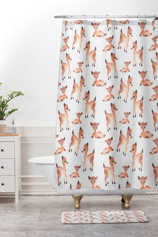 Wonder Forest Darling Deer Shower Curtain And Mat